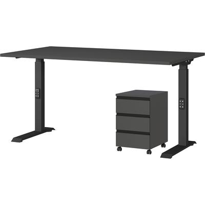 Büromöbel-Set GERMANIA "Lemont", grau (graphit), B:195cm H:120cm T:80cm, Holzwerkstoff, Kunststoff, Metall, Arbeitsmöbel-Sets, Büromöbel-Set, Set bestehend aus höhenverstellbarem Schreibtisch und Rollcontainer