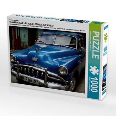 CALVENDO Puzzle Ein Motiv aus dem Kalender ' HAVANA BLUE - BLAUE OLDTIMER AUF KUBA' | 1000 Teile Lege-Größe 64x48cm Foto-Puzzle für glückliche Stunden