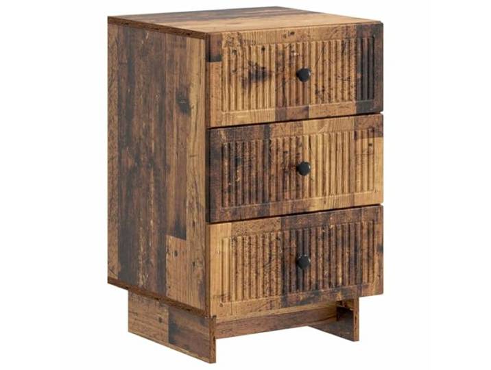 Nachttisch mit 3 Schubladen Altholz 43 x 41 x 66,5 cm Holzwerkstoff 3 Schubladen auf Schienen, schwarze Metallknöpfe, fürs Schlafzimmer, nur Innenbereich, Holzwerkstoff