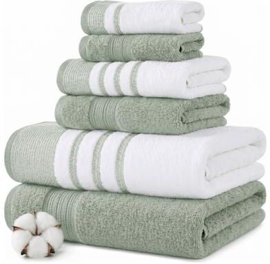 Modern Threads 6-Piece Quick Dry White/Contrast Towel Set