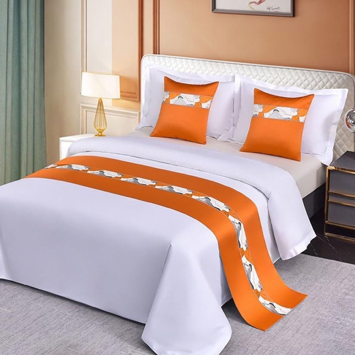 Oranje Bedloper van Polyester voor een Bed van 2,0m