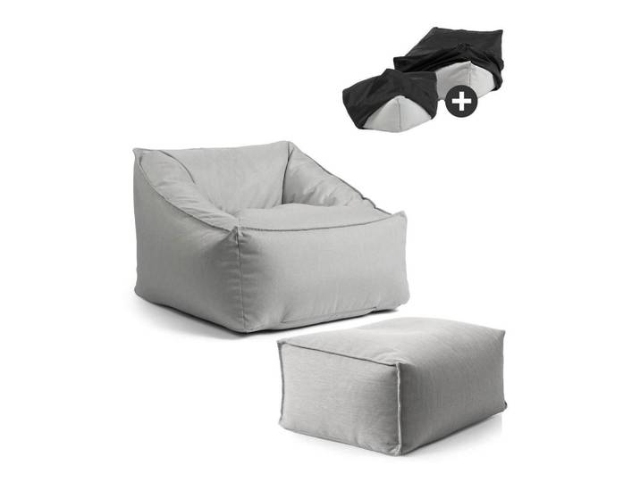 Mokebo Outdoor Sitzsack Der Sunnyboy mit Hocker, Grau, 80x60x83 cm, Gartenmöbel, Gartensessel, Outdoor-Sitzsäcke
