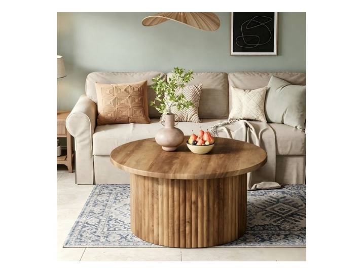 Celya Couchtisch 80 cm Runde Landhaus-Couchtisch (Metallgestell Mit Holzoptik-Platte Für Wohnzimmer)
