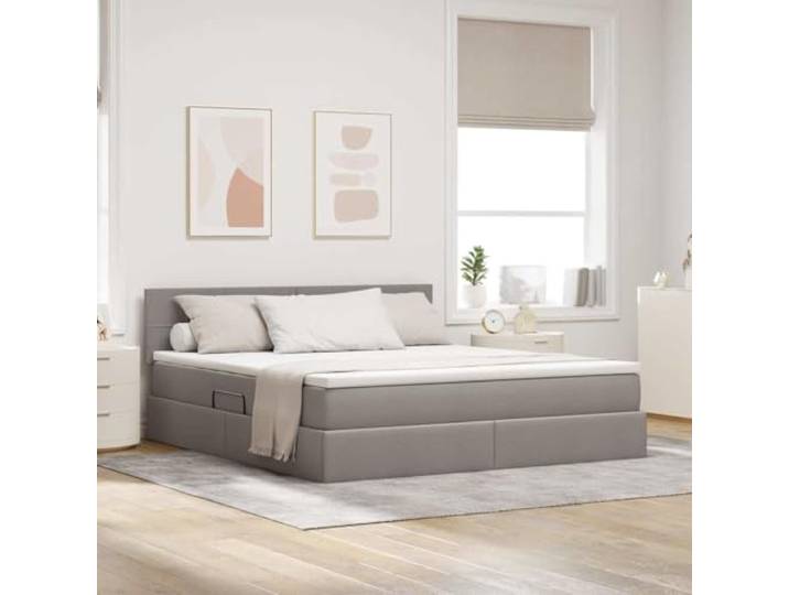 YUTAASU Stauraumbett Mit Matratze Taupe 160 x 200 cm Hydraulischer Liftmechanismus, Spanplatte, Polyester-Headboard, Mittelfeste Matratze