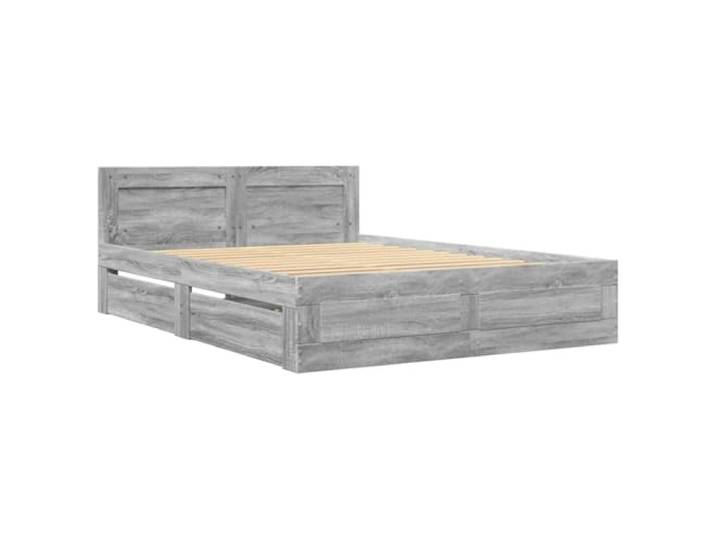 KTHLBRH Bettgestell Kopfteil Grau Sonoma 140 x 200 cm Holz mehrschichtig Inklusive Lattenrost, 2 Schubladen, Rückenstütze, Schlafzimmer