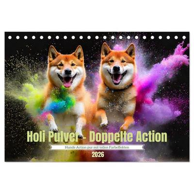 Holi Pulver - Doppelte Action (Tischkalender 2026 DIN A5 quer), CALVENDO Monatskalender
