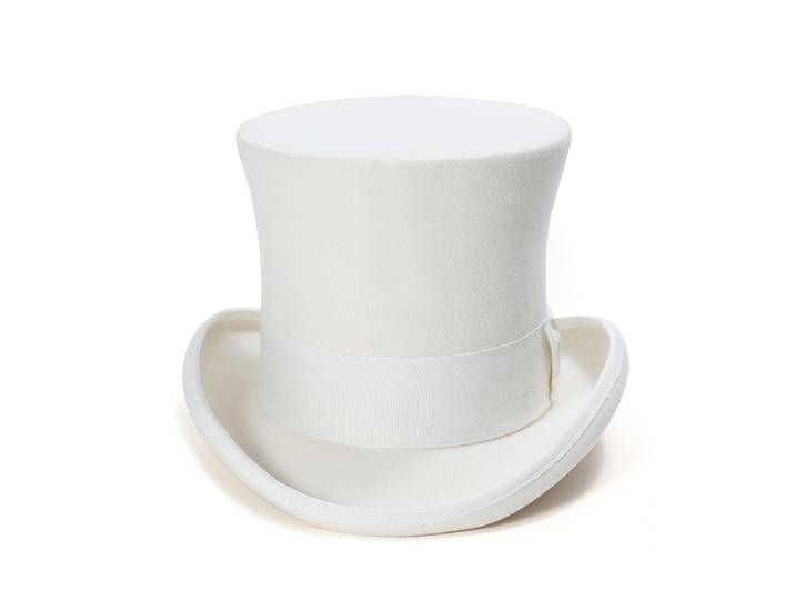 Chapeau haut de forme en feutre de laine blanche pour homme, chapeau doublé de satin de qualité supérieure, 18 cm