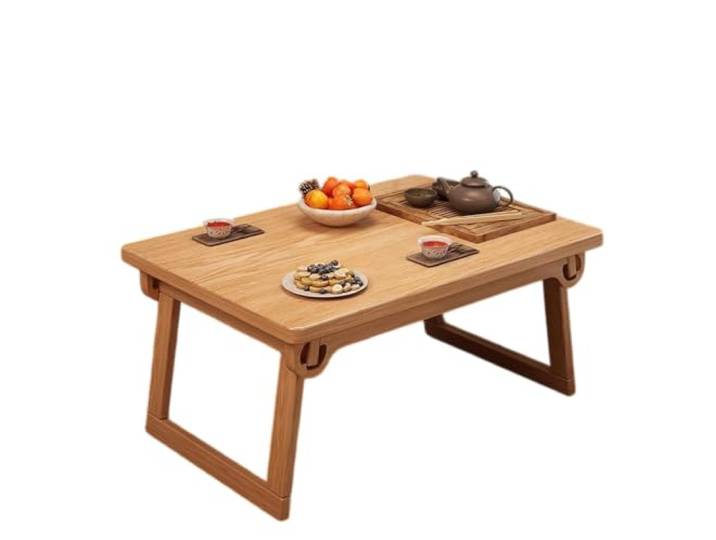 DUY Zusammenklappbarer niedriger Teetisch, tragbare Ess-Arbeitsfläche, für Erkerfenster-Boden, Holzmaterial, natürlicher Holzton (60 x 40 x 33 cm, Khaki)