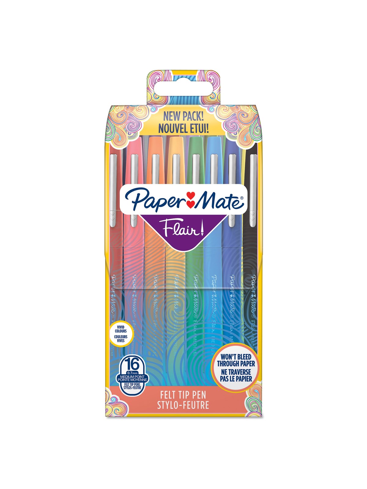 Paper Mate Papermate Flair-Stift | mittlere Spitze (0,7 mm) | Gemischte Farben | Tasche mit 16 Stiften