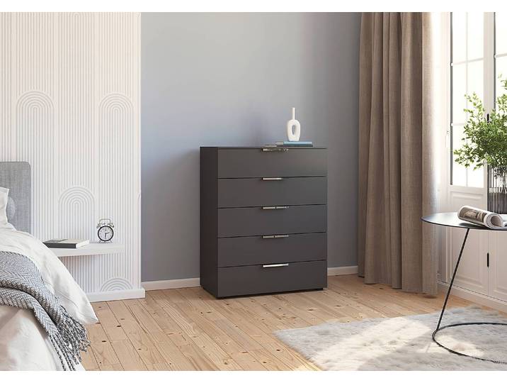 Commode Flipp à 5 tiroirs 80cm Gris/Gris/Argenté