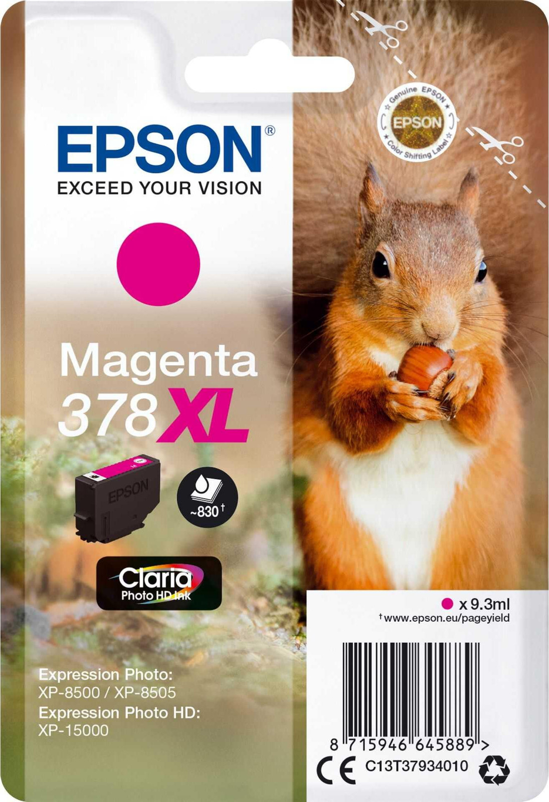 Epson C13T37934010 Claria Photo HD 378 XL Tintenpatrone Magenta