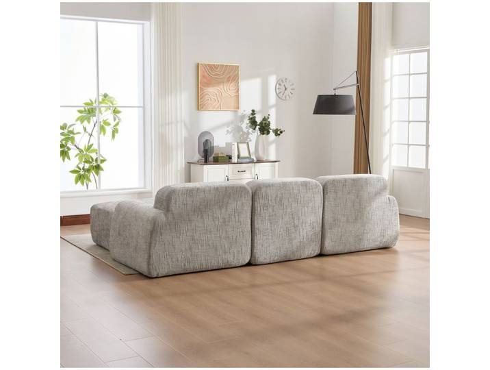 Canape D'Angle 3 Places En Chenille Gris Canape Modulaire Compresse FloraGrace Pour Salon Sans Montage 269 5x182 5x73cm