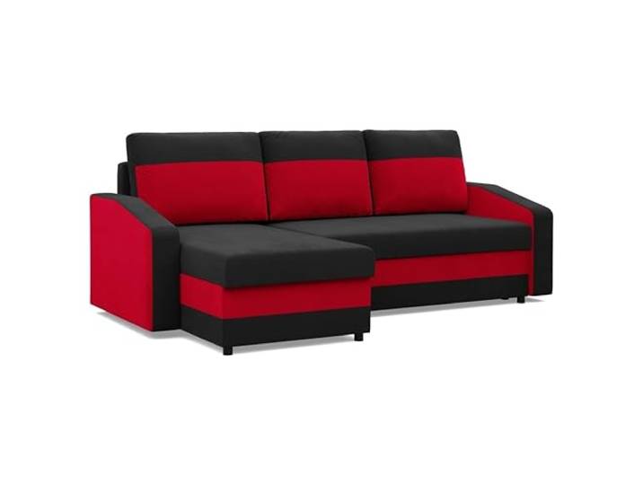 Mebligo - Ecksofa mit Schlaffunktion und Bettkasten Orion, Eckcouch Universelle Seite, Sofa L Form (BxTxH) 231 x 140 x 85 cm, Couch Wohnzimmer, Ecke Sofa, Schwarz + Rot (Mikro 15 + Mikro 22)