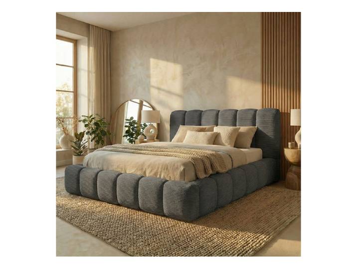 yourhouse24 Polsterbett Design-Polsterbett – Voluminöse Rillensteppung in Cord, Bubble-Optik & Japandi