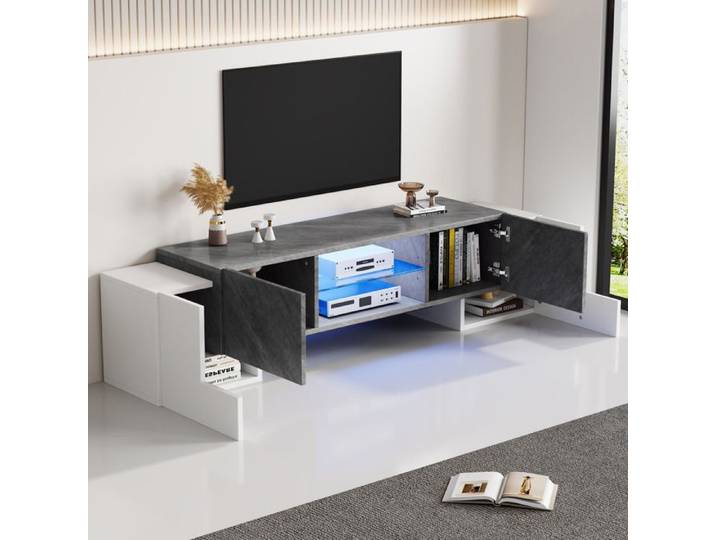 ELVMI Meuble TV Élégant avec Espaces de Rangement - Meuble Bas pour Téléviseur Grand Écran MDF 180x40x46 5 cm Blanc et Gris