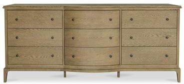 NADAAL STUDIOS Maerin Dresser, Nine Drawer Oak Form with Rounded Overhang and Curved Center Detail, Brown