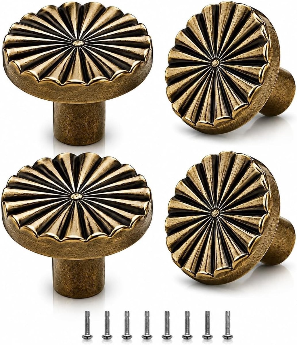 Set van 4 bronzen kastknoppen voor keuken en meubels - Vintage ronde meubelknoppen