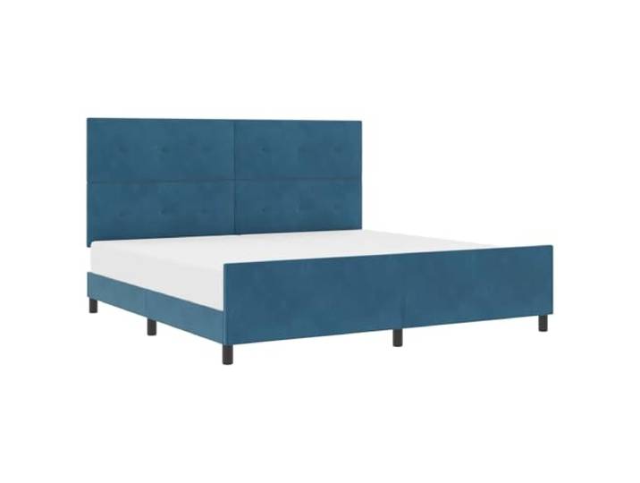 PUGYNBK Boxspringbett, Dunkelblau, 200 x 200 cm, Samt Kopfteil verstellbar, Rahmen aus Kiefernholz, moderner Stil, einfache Montage