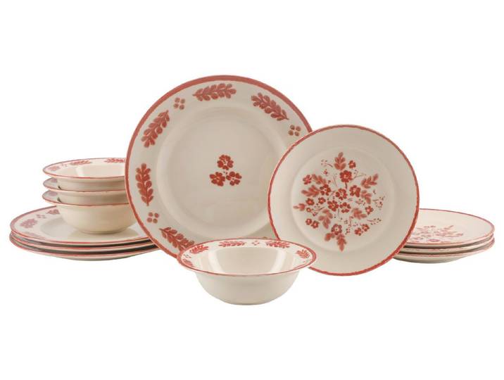 creaTable Tafelservice Rondo Cottage Red (12-tlg), 4 Personen, Steinzeug