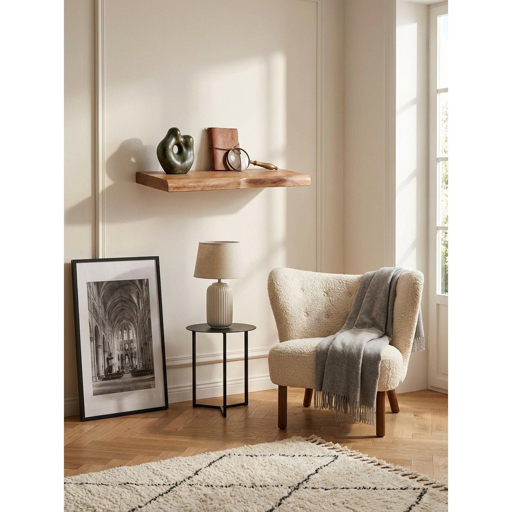 Wandregal Massivholz Baumkante Landhausstil, Akazie 40x26x4 cm