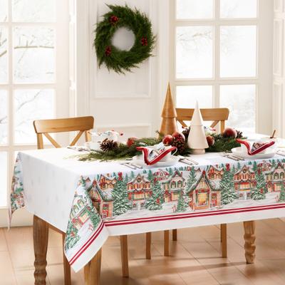 Threadmade Storybook Christmas Village Holiday Tablecloth