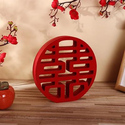 Inspire Essentials Double Happiness Chinese Wedding Wood Decor Elegant Xi Character Ornament b
