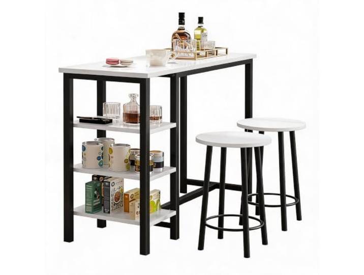 Zstar Bartisch Set 3-teilig weiß, Tisch und 2 Hocker mit Regal Hocker unter dem Tisch verstaubar, dicke MDF-Platte wasser- und kratzfest, 3 Etagen für Gläser und Flaschen