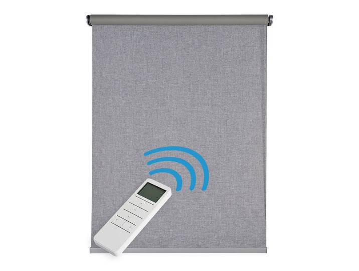 Storesdeco Rollo motorisiert Silbergrau, 120 x 250 cm, Grau, Kunststoff, Uni, Rechteckig, 120x250 cm, Heimtextilien, Vorhänge, Rollos, Rollos blickdicht