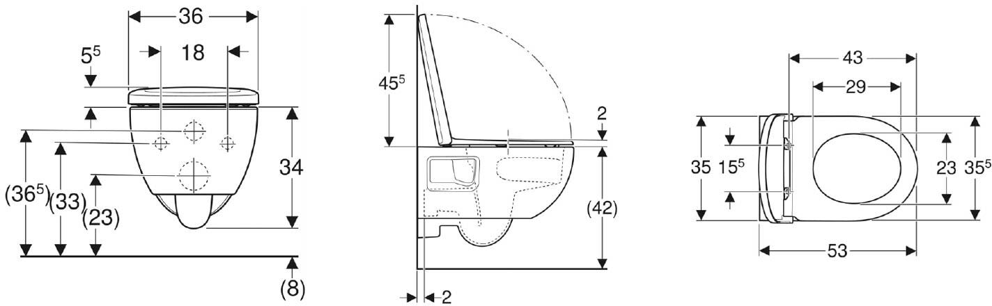 Geberit Renova Set Wand-WC Tiefspüler, teilgeschl.Form, TurboFlush, mit WC-Sitz