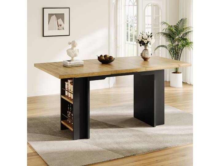 Table à manger moderne télescopique 120-160×80 cm, table extensible avec l'aide de plaques d'insertion internes extensibles jusqu'à 120-160 cm