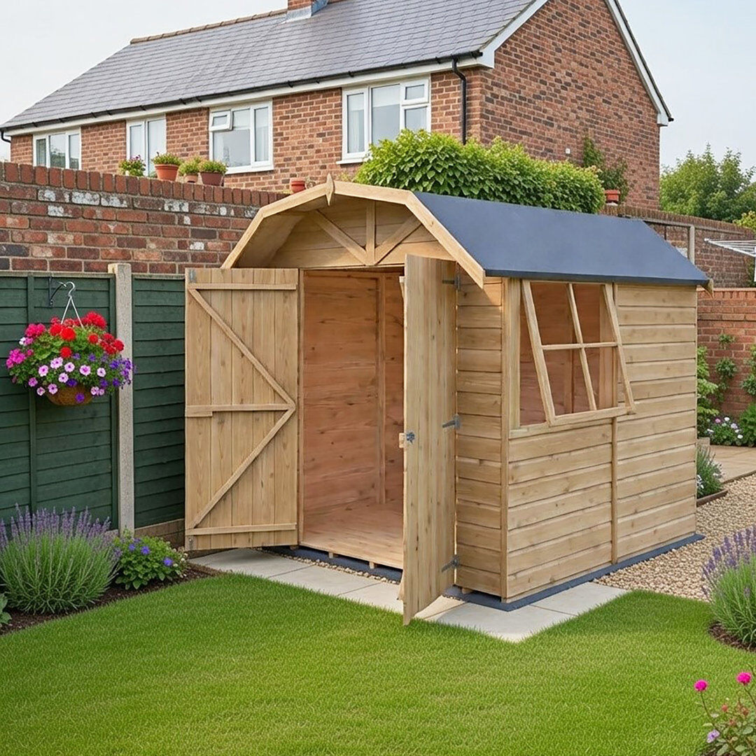 Shire GB 7 ft x 7 ft Shiplap Barn Garden Shed Brown 205cm W X 198cm D X 222cm H