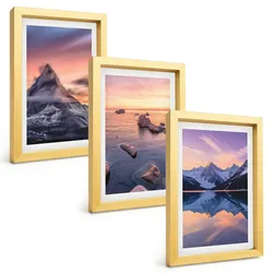 BILDER SET 3er Set - 20x30 cm Goldrahmen - Berglandschaft, See, Westen