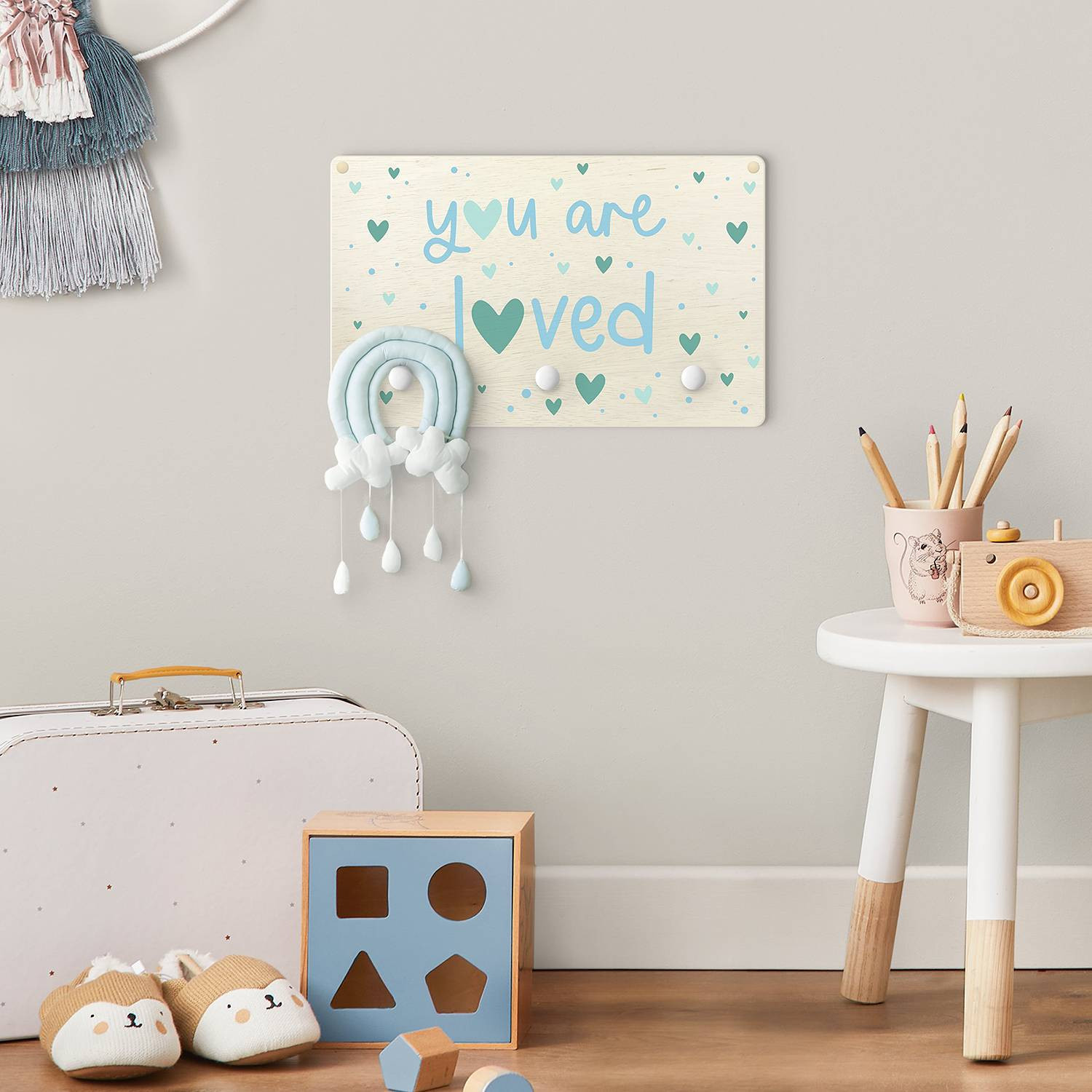 home24 Kinderkapstok You are loved blauw/turquoise/lichtblauw B: 40 cm, D: 25 cm, H: 1 cm