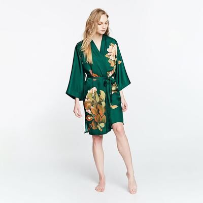 KIM + ONO Peony & Butterfly Kimono Robe - Short   KIM+ONO - emerald / one size