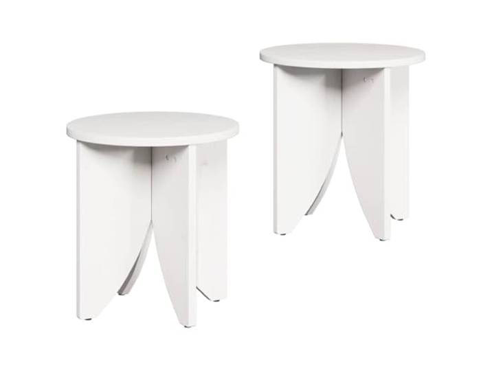 KMVXCVNM Couchtisch 2er Set Rund Beistelltisch Kiefer Massivholz Weiß Zweiteilige runde Holztische für Wohnzimmer oder Lounge, flexibel arrangierbar und platzsparend kombinierbar.