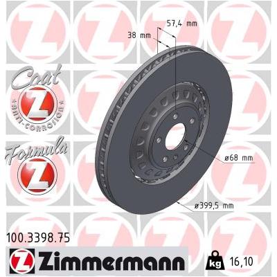 ZIMMERMANN Bremsscheibe 100.3398.75 Vorderachse links 400mm 38mm für Audi