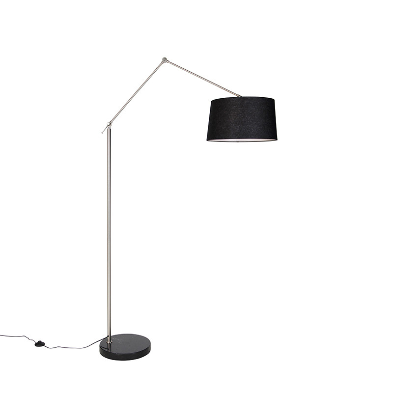 Qazqa Moderne Vloerlamp van Metaal en Textiel in het Zwart met Hoogteverstelling