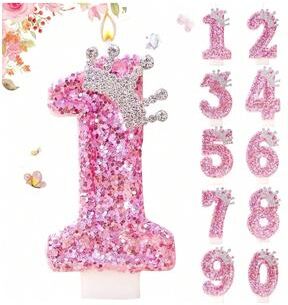 Uplift Essentials Princess Crown Pink Numeral Cake Candle 2