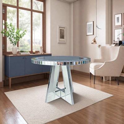 ZWYO HOSIMU "Diamond Crush Round Mirrored Glass Dining Table, 39"" Modern Glam Circular Kitchen Table with Mirrored Base"