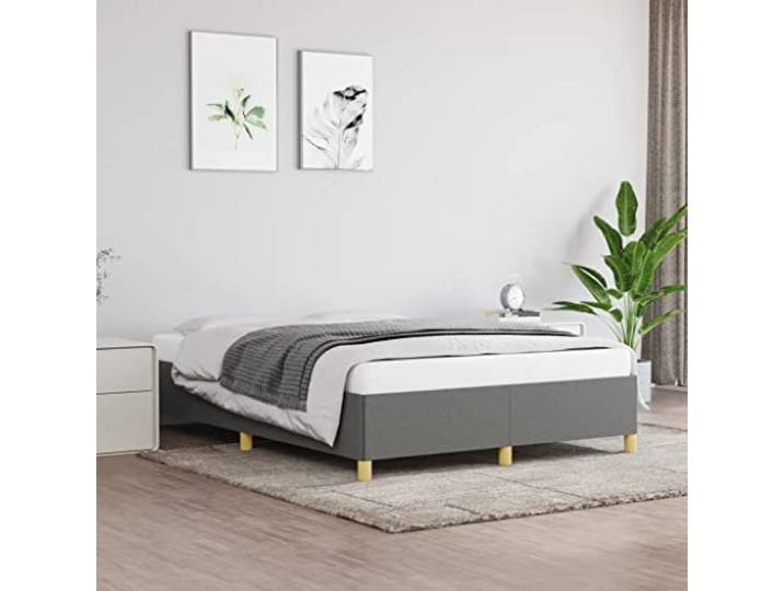 Strapazierfähiger Stoff Stützbeine Sperrholzlatten Grau 140x190cm Bettgestell ohne Matratze Dunkelgrau 140x190 cm Stoff Bettrahmen mit Kopfteil Stabil Holz Lattenrost