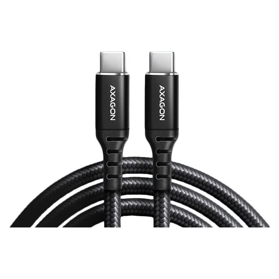 Axagon BUCM-CM10AB USB-C zu USB-C 2.0 Kabel, 1m, PD 60W, 3A, geflochten - schwarz (1 m, USB 2.0, 60 W) (BUCM-CM10AB)