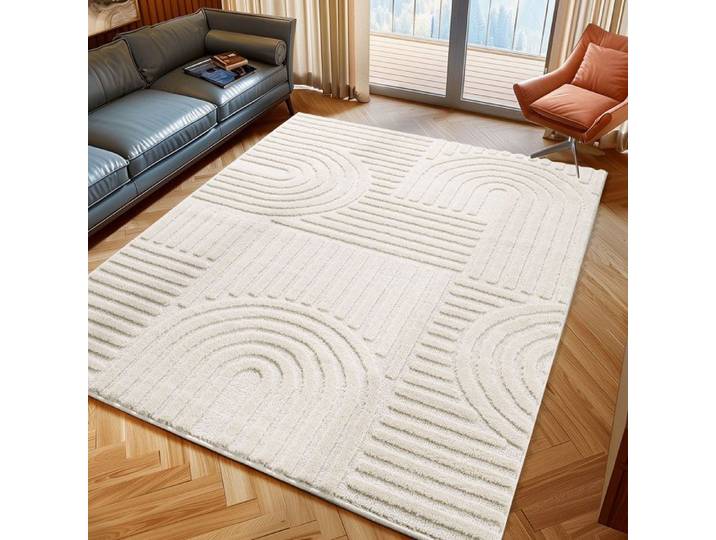 Tapis - NAZAR RUGS - TURIN - Géométrique en relief - Crème - D 120 cm