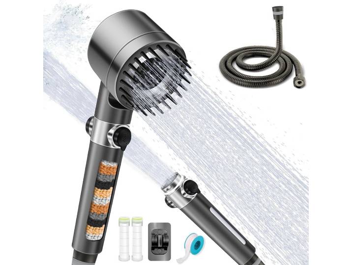 Duschkopf Handbrause mit Massage & Filtration, Wassersparend, 3 Modi, 1,5m Schlauch