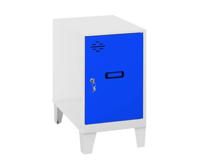 Simon Rack Simonlocker Kommode, klein, 575 x 300 x 500 mm Inklusive Füße, Korrosionsschutzfarbe, Lüftungsschlitz und Etikettierer, Weiß/Blau