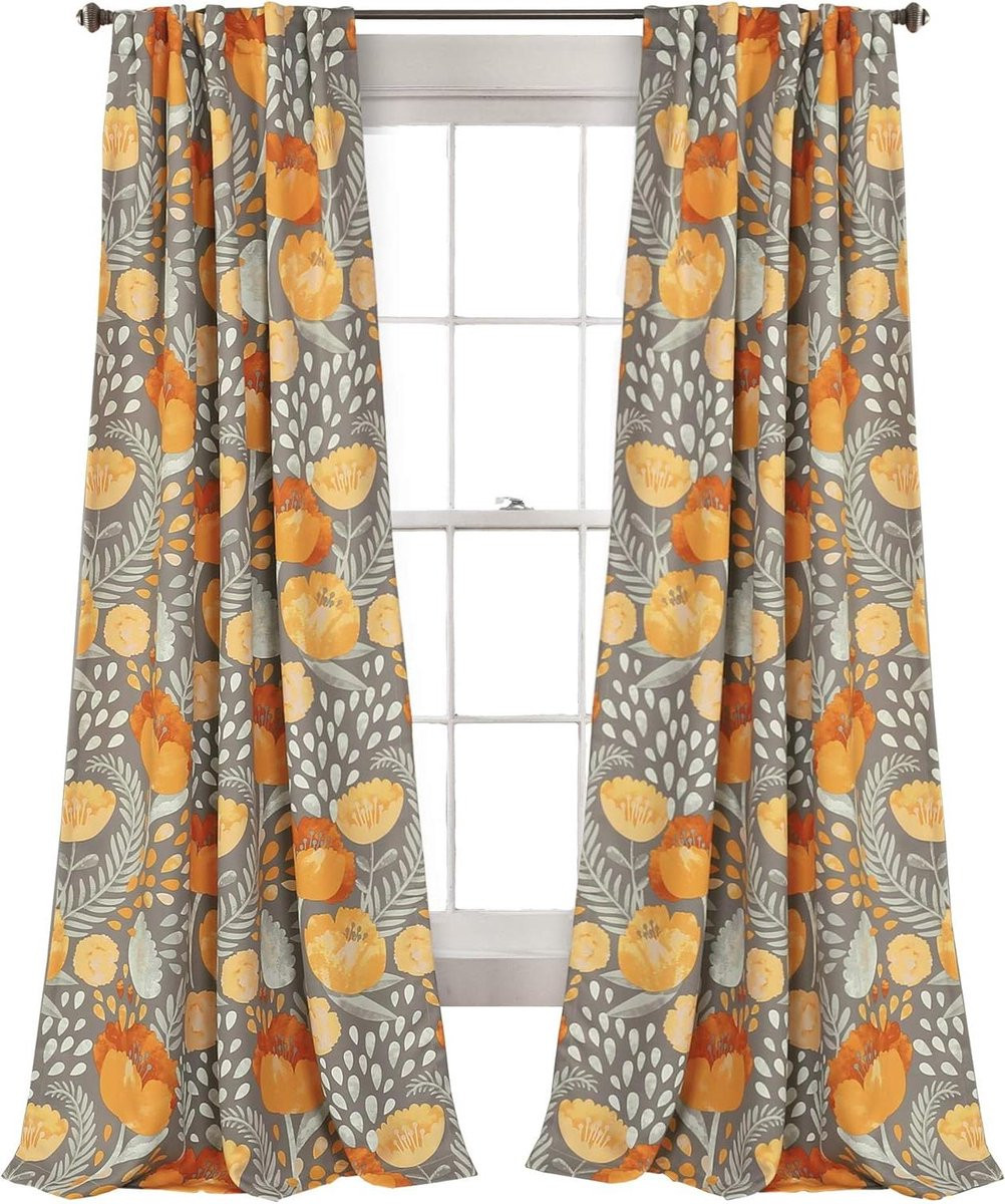 Verduisterende Tuin Gordijnen Set - Raampanelen - Geel & Grijs - 213 cm