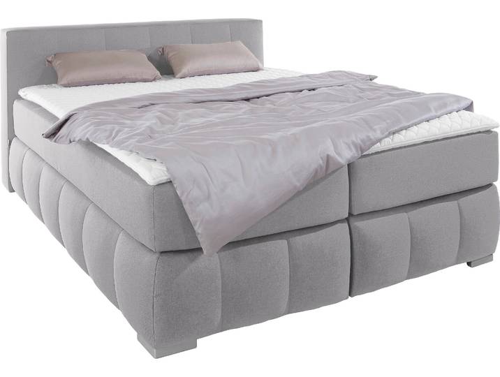 Boxspringbett HOME AFFAIRE Chelles , grau, B:167cm L:245cm, Samtoptik (100% Polyester);Bezug der Spiegelfläche Matratzendrell aus 100% Polyester;Struktur fein 100% Polyester), Komplettbetten, Boxspringbett, inkl. Topper,, in XXL- Überlänge 220 cm, Unterbox mit feine Wölbung