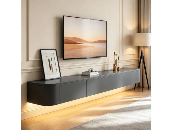 SZKTHD Schwebendes TV-Möbel, Wandmontage Großes Entertainment-Center mit viel Stauraum für Ihr Wohnzimmer(Grey,300CM/118.1IN)