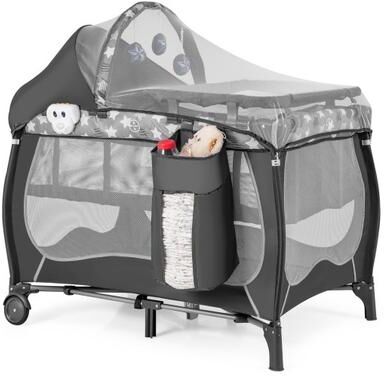 Costway 4 in 1 Portable Baby Nursery Center with Net and Music Box-Gray