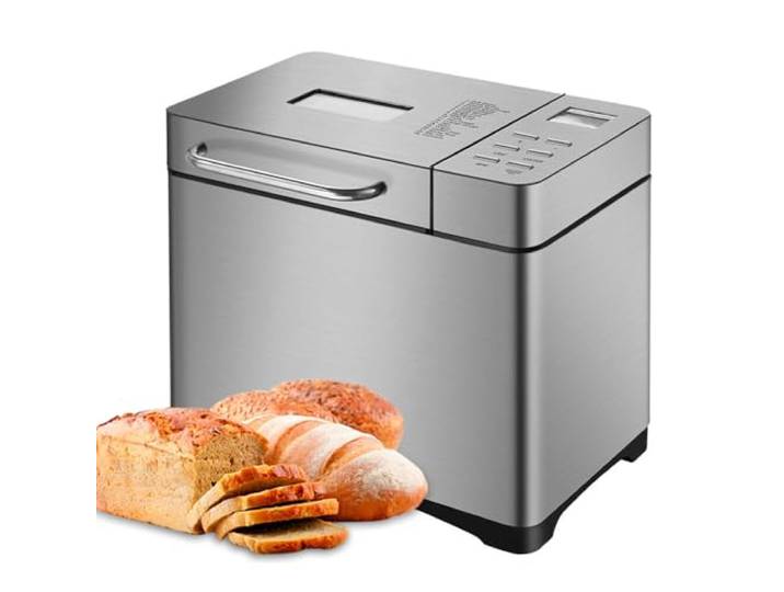 Brotbackautomat, 650 Watt Edelstahl Brotbackmaschine, Vollautomatischer Brotbackautomat 19 Programme, Automatisches Zutatenfach, Für 500 G, 750 G und 1.000 G Brotlaibe, Silber
