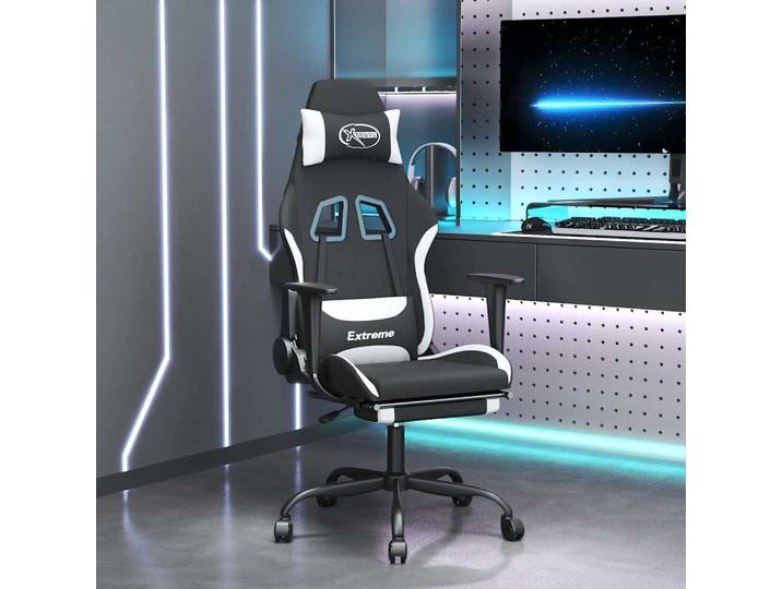 vidaXL Gaming-Stuhl mit Massage & Fußstütze Schwarz und Weiß Stoff